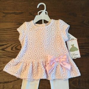 NWT Rare Editions Lace Peplum top legging set 24m